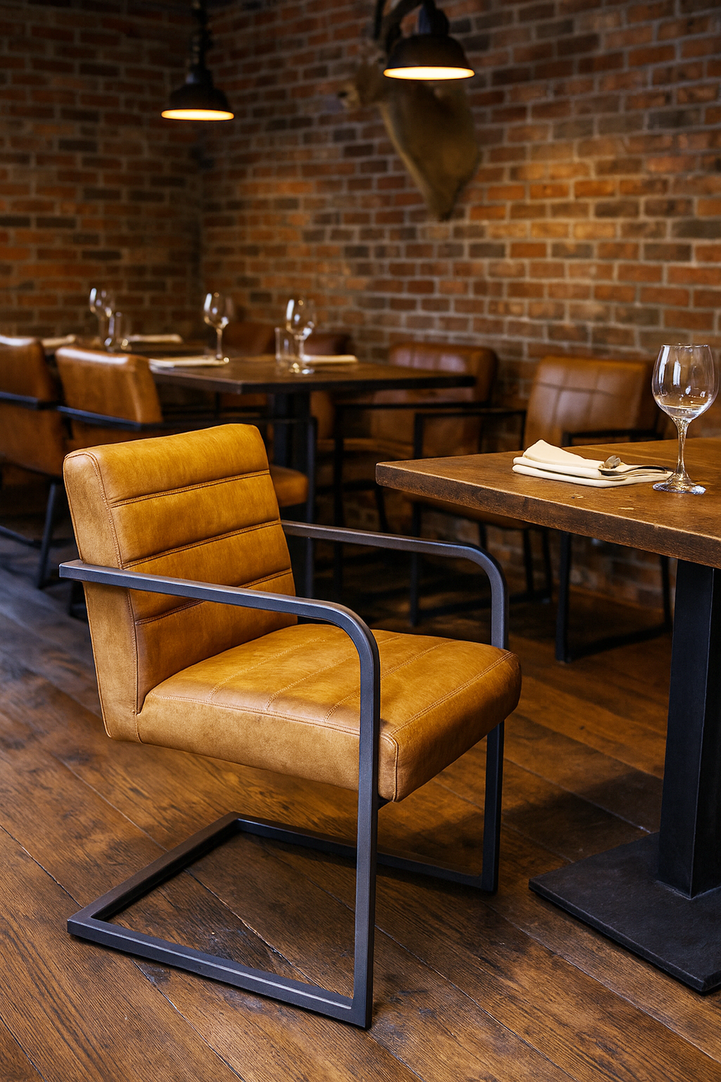 Old School Industrial Leather Arm Dining Chair