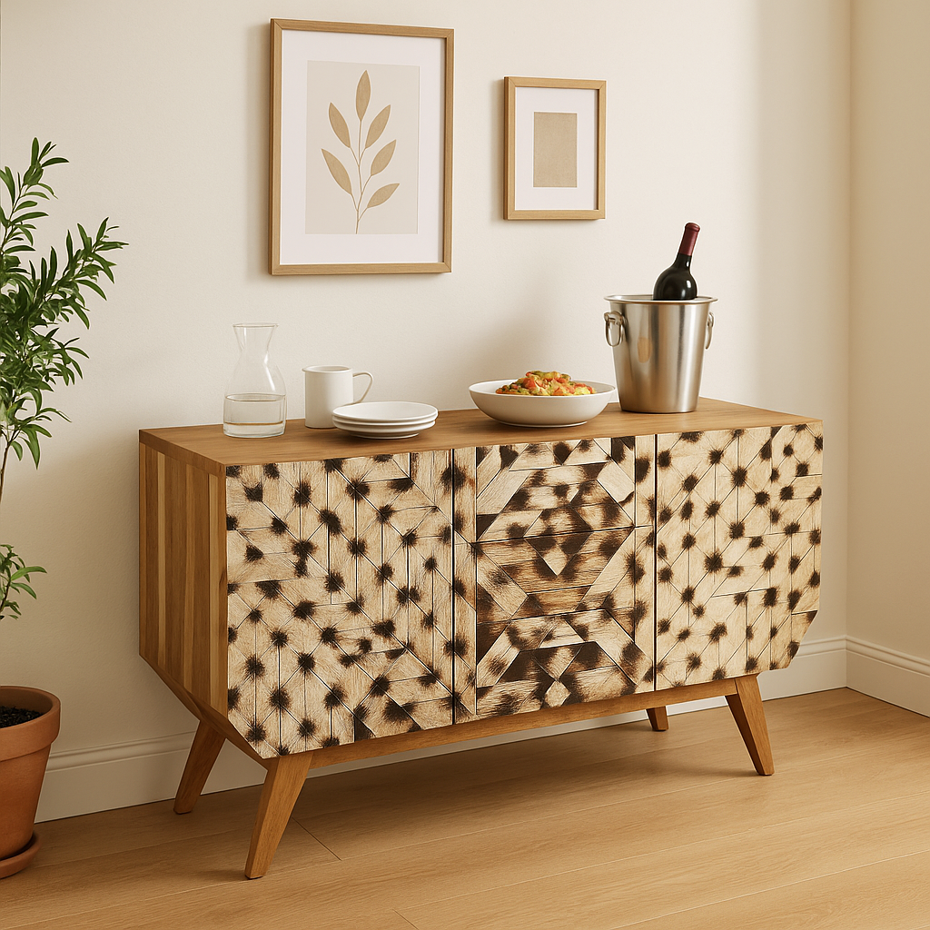 Burned Finish CNC Engraved Sideboard