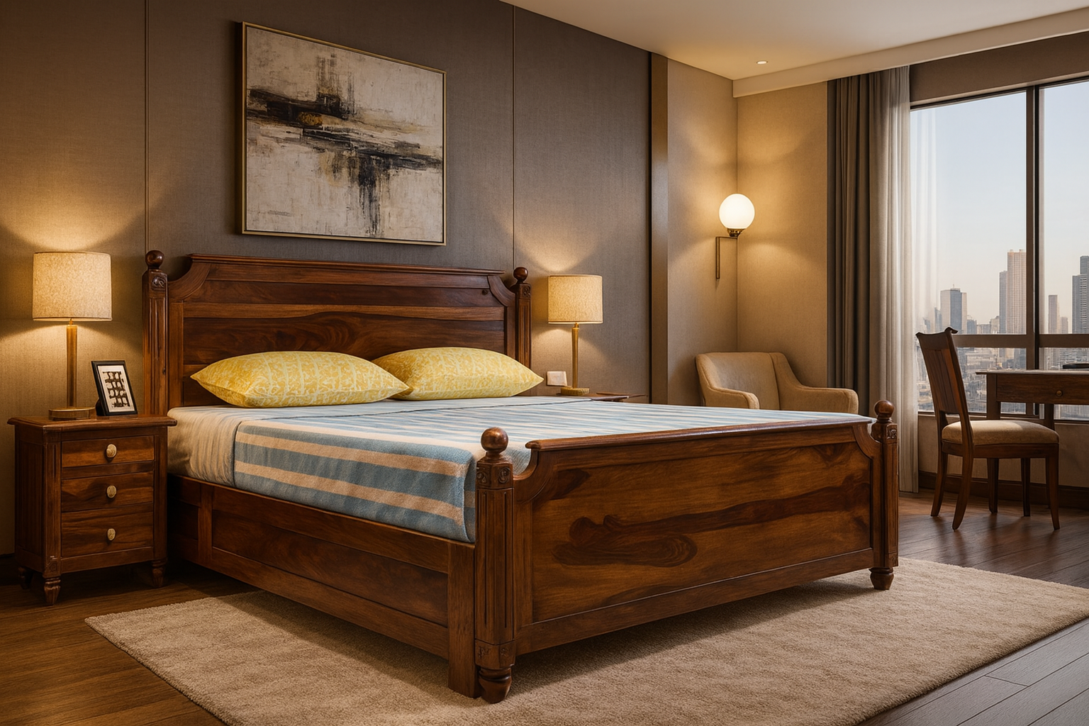 Luis Sheesham Wood Hotel King Size Bed